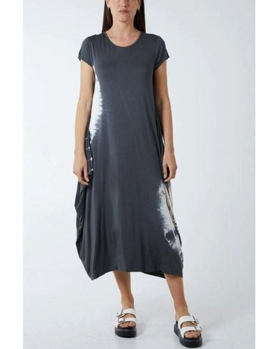 Hoxton Gal Oversized Cap Sleeves Maxi Dress With Print Details - Blue