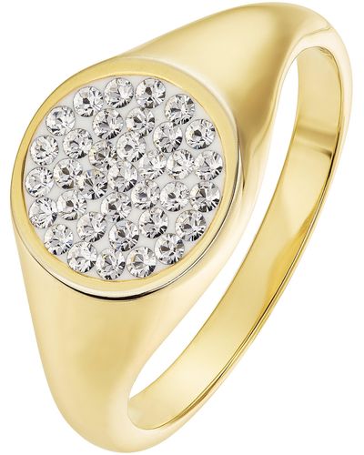 The Fine Collective Gold Plated Sterling Silver Round Crystal Crystal Signet Ring - Metallic