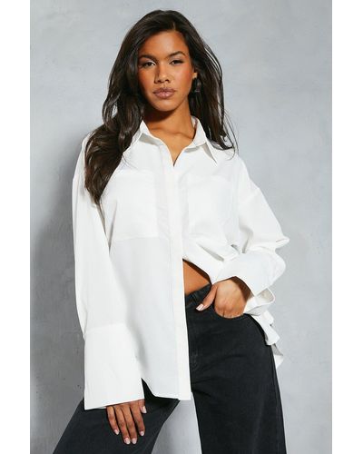 MissPap Oversized Double Pocket Deep Cuff Detail Shirt - White