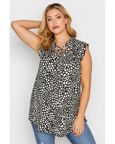Yours Animal Print Frill Sleeve Blouse - Black