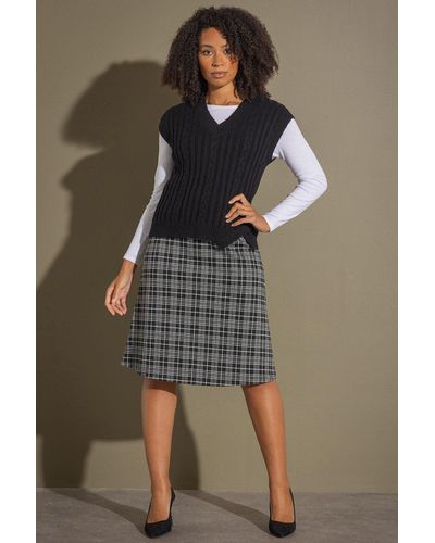 Klass Knitted Check Pull On Skirt - Brown