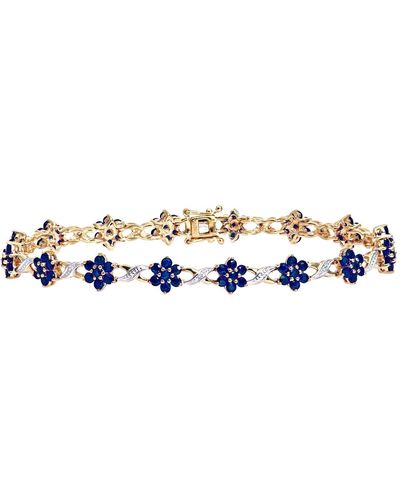 Jewelco London 9ct Gold 3.5pts Diamond 4.14ct Sapphire Flower Cluster Bracelet - Pbcaxl02648ysa - Blue