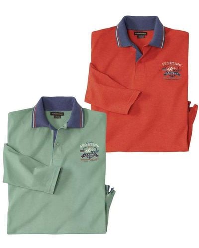 Atlas For Men Long-sleeved Polo Shirt Pack Of 2 - Red