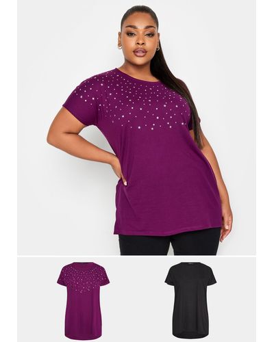 Yours 2 Pack Embellished T-shirts - Purple