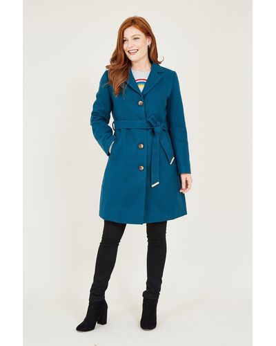 Yumi' Teal Belted Coat With Spot Lining - Blue