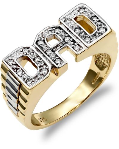 Jewelco London 9ct Gold Cz Brick Link Sides Dad Ring - Jrn133 - Metallic
