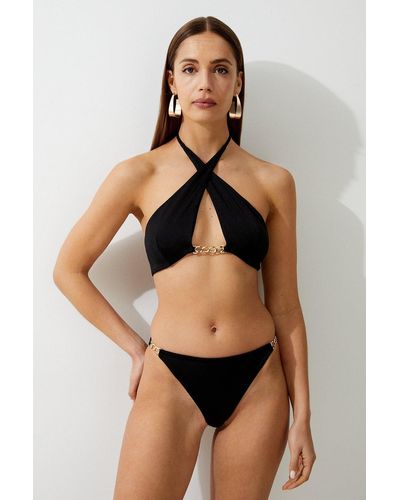 Karen Millen Slinky Cross Front Chain Detail Bikini Top - Brown