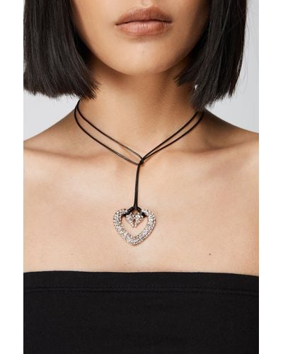 Nasty Gal Diamante Heart Rope Necklace - Black
