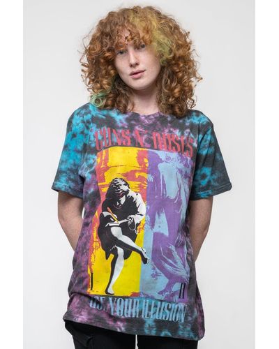 Guns N Roses Use Your Illusion Dip Dye Wash T Shirt - Blue