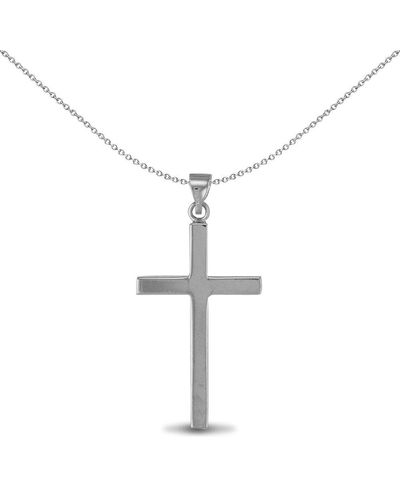Jewelco London Sterling Silver Solid Stamped Religious Cross Pendant 39mm - Apx011 - White