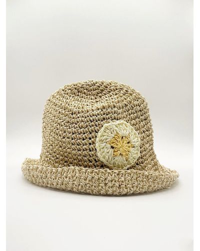 SVNX Straw Daisy Print Bucket Hat - Natural