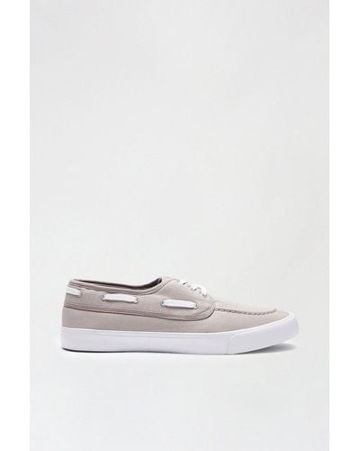 Burton Grey Lace-up Boat Shoes - White