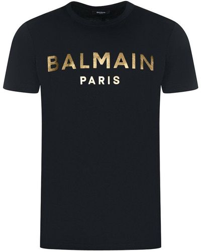 Balmain Paris Silver Brand Logo Black T-shirt