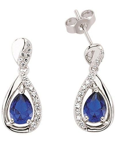 Jewelco London Silver Blue Pear Cz Tears Of Joy Drop Earrings - Gve335