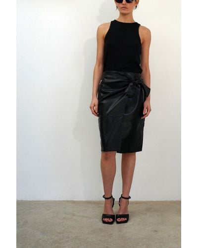 Religion Luster Faux Leather Wrap Midi Skirt - Black