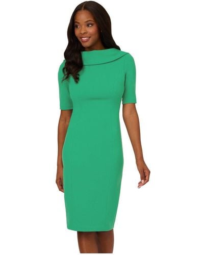 Adrianna Papell Roll Neck Sheath With V Back - Green