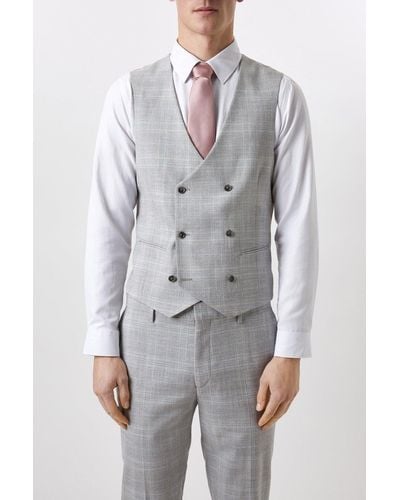 Burton Slim Fit Grey Textured Check Waistcoat
