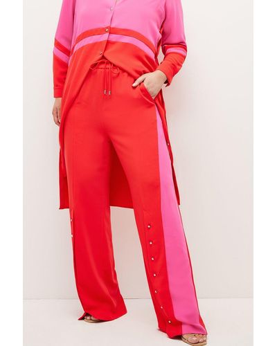 Karen Millen Plus Size Colour Block Wide Leg Trousers - Red