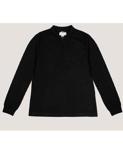 Larsson & Co Black Textured Long Sleeve Polo