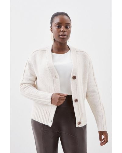 Karen Millen Plus Size Wool Blend Knit Boxy Cardigan - Natural