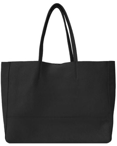 Sostter Black Horizontal Soft Pebbled Leather Tote Shopper Bag - Bbnny