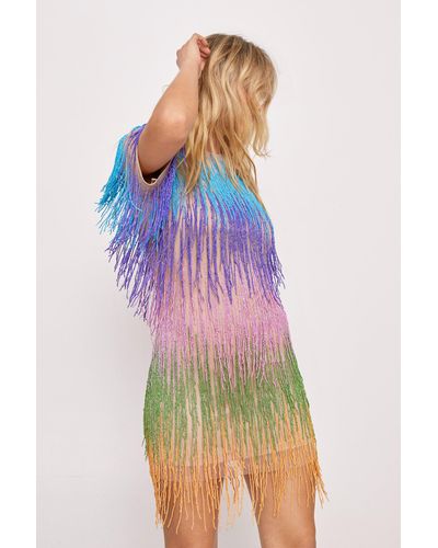 Nasty Gal Rainbow Tassel Fringe Shift Dress - Multicolour