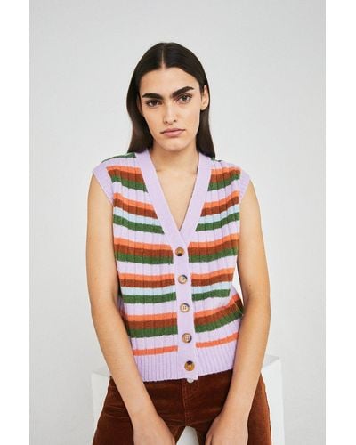 Warehouse Multi Stripe Button Knit Waistcoat - Multicolour