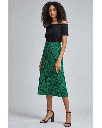 Dorothy Perkins Green Leopard Print Midi Skirt