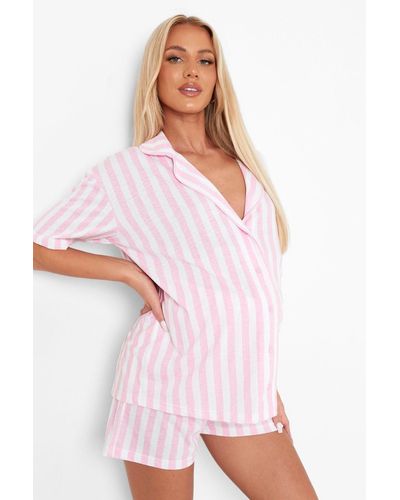 Boohoo Maternity Candy Stripe Jersey Pj Short Set - Pink