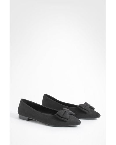 Boohoo Wide Width Bow Detail Pointed Flats - Black