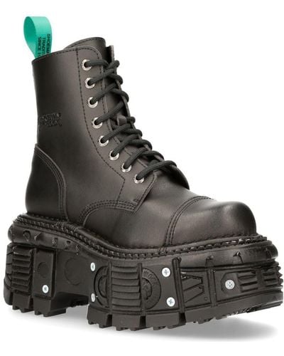 New Rock Vegan Leather Combat Platform Boots- Tankmili083c-v2 - Black