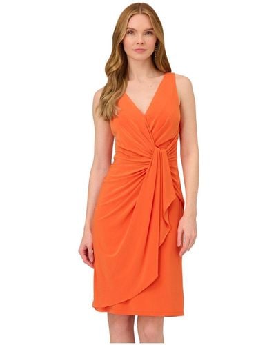 Adrianna Papell Short Jersey Draped Dress - Orange