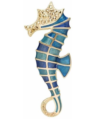 Gemondo Gold Marcasite & Enamel Gold Plated Sterling Silver Seahorse Brooch One Size - Blue