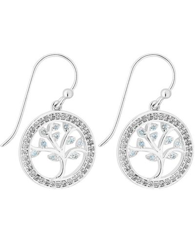 Simply Silver Sterling Silver 925 Embellished With Crystals Blue Tree Of Love Drop Earrings - White