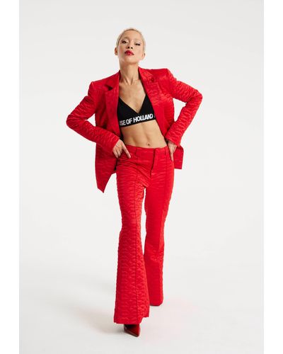 House of Holland Lips Quilted Trousers In Red