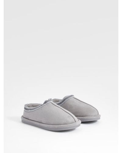 Boohoo Embroidered Slip On Cosy Mules - Grey