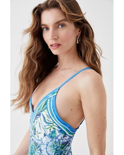 Coast Alexandra Farmer Placement Print Swimsuit - Blue
