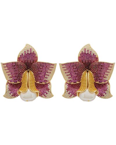 LÁTELITA London Daffodil With Pearl Earrings Gold Ruby Cz - Pink