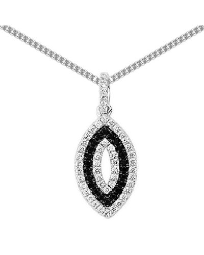 Jewelco London Silver Black White Cz Cats Eye Pendant Necklace 18 Inch - Metallic