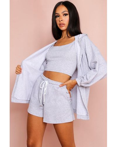 MissPap 3 Piece Hoodie And Shorts Lounge Set - Blue