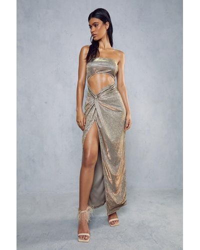 MissPap Glitter Knot Side Bandeau Maxi Dress - Metallic