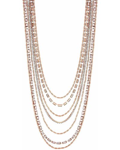 Lipsy Rose Gold And Crystal Baguette Multirow Necklace - White