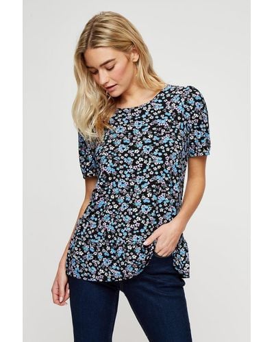 Dorothy Perkins Blue Floral Puff Sleeve Top