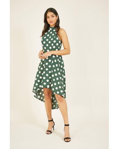 Mela Spotted 'clara' Asymmetric Dress - Green