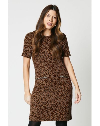 Wallis Animal Jacquard Tunic Dress - Brown