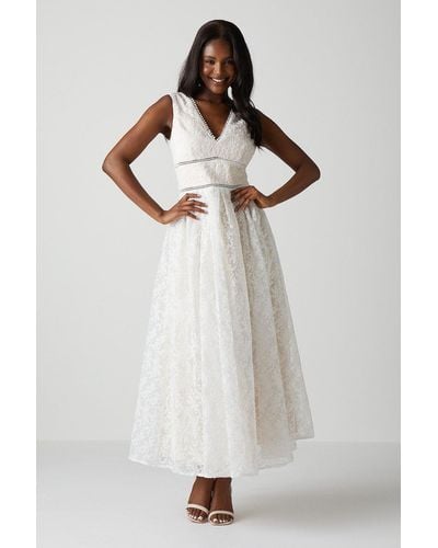 Coast V Neck Full Skirted Embroidered Wedding Dress - White