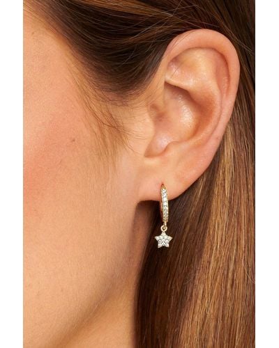 MUCHV Gold Dangle Hoop Earrings With Lucky Stars - Brown