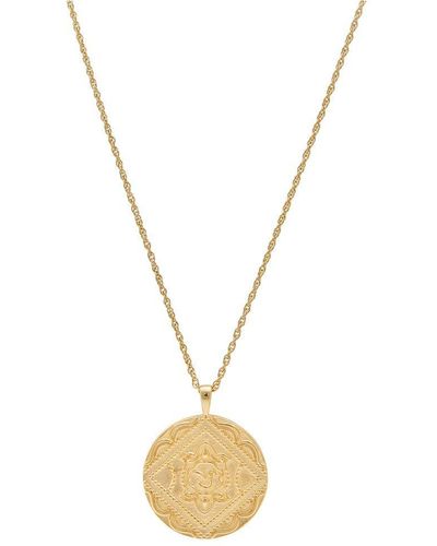 Simply Silver 14ct Gold Plated Sterling Silver 925 Embossed Pendant Necklace - Metallic