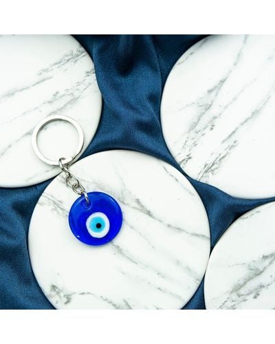The Colourful Aura Large Simple Round Turkish Protection Greek Evil Eye Nazar Mal De Ojo Keychain - Blue