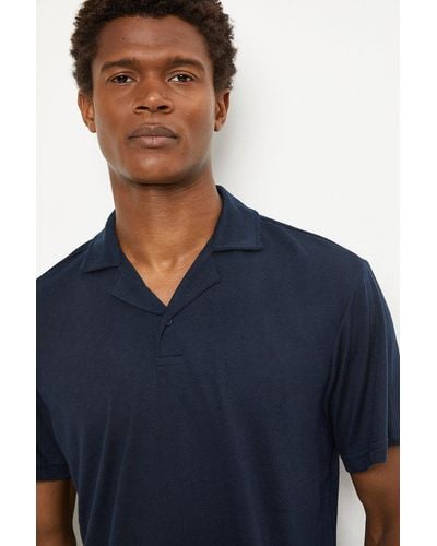 Burton Navy Textured One Button Collar Polo Shirt - Blue